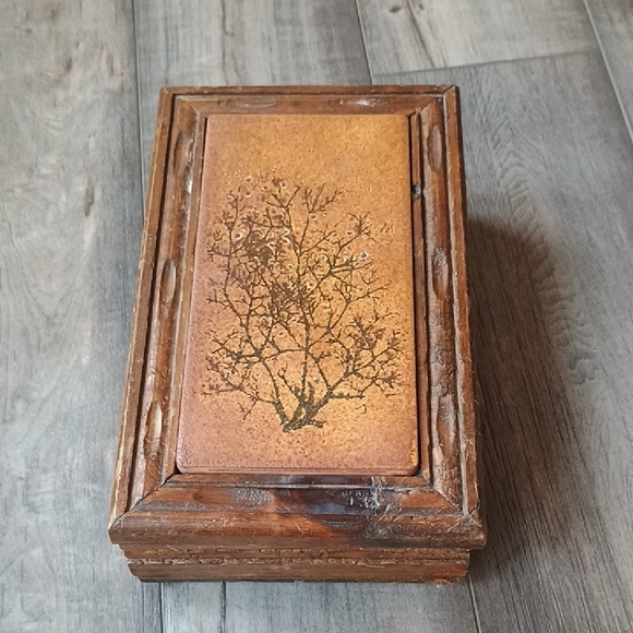 Handmade Other - Vintage Wooden Jewelry Box with Tree Design Treasure Box